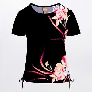 Luxurious Floral Ruched Dolman Top Chico’s Off Thw Rack 3